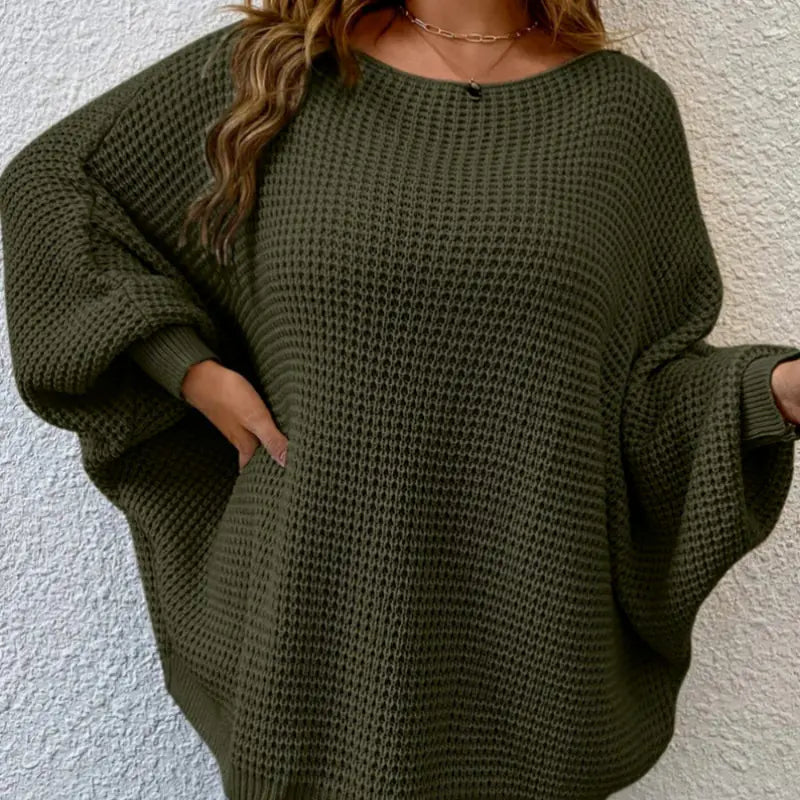 Plus Size Loose Fit Dolman Sleeve Knit Sweater